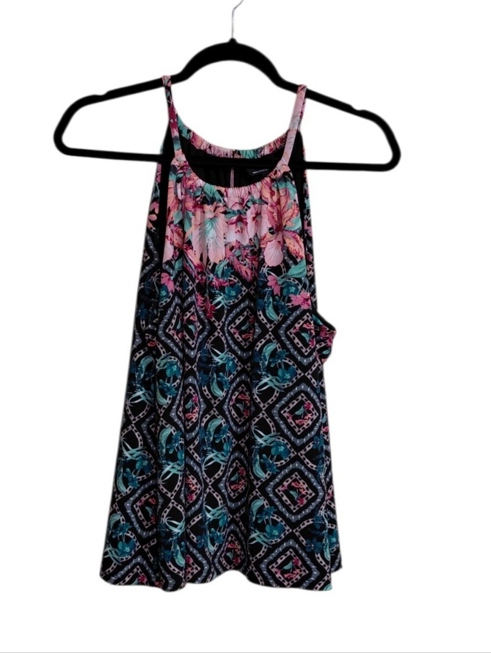 White House Black Market Pink & Teal Printed Racerback Tank